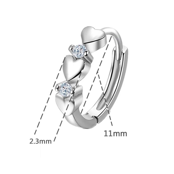 Sterling Silver Heart Huggie Hoop Earrings - Picture 4 of 4